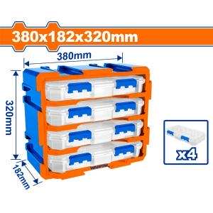 Bộ tủ gồm 4 hộp nhựa chia 13 ngăn đựng linh kiện 380x182x320mm Wadfow WTB8344