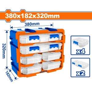Bộ tủ gồm 2 hộp nhựa chia 13 ngăn và 4 hộp nhựa chia 6 ngăn đựng linh kiện 380x182x320mm Wadfow WTB8346