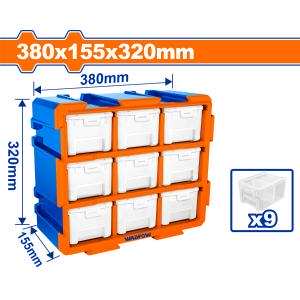 Bộ tủ gồm 9 khay nhựa đựng linh kiện (dạng kín) 380x155x320mm Wadfow WTB8331