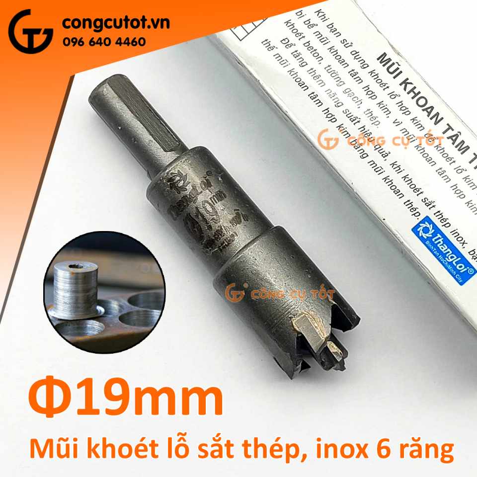 Mũi khoét lỗ sắt thép inox răng hợp kim Thắng Lợi Ø19mm