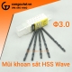 Kích thước mũi khoan sắt HSS Waves tạo đường kính 3mm