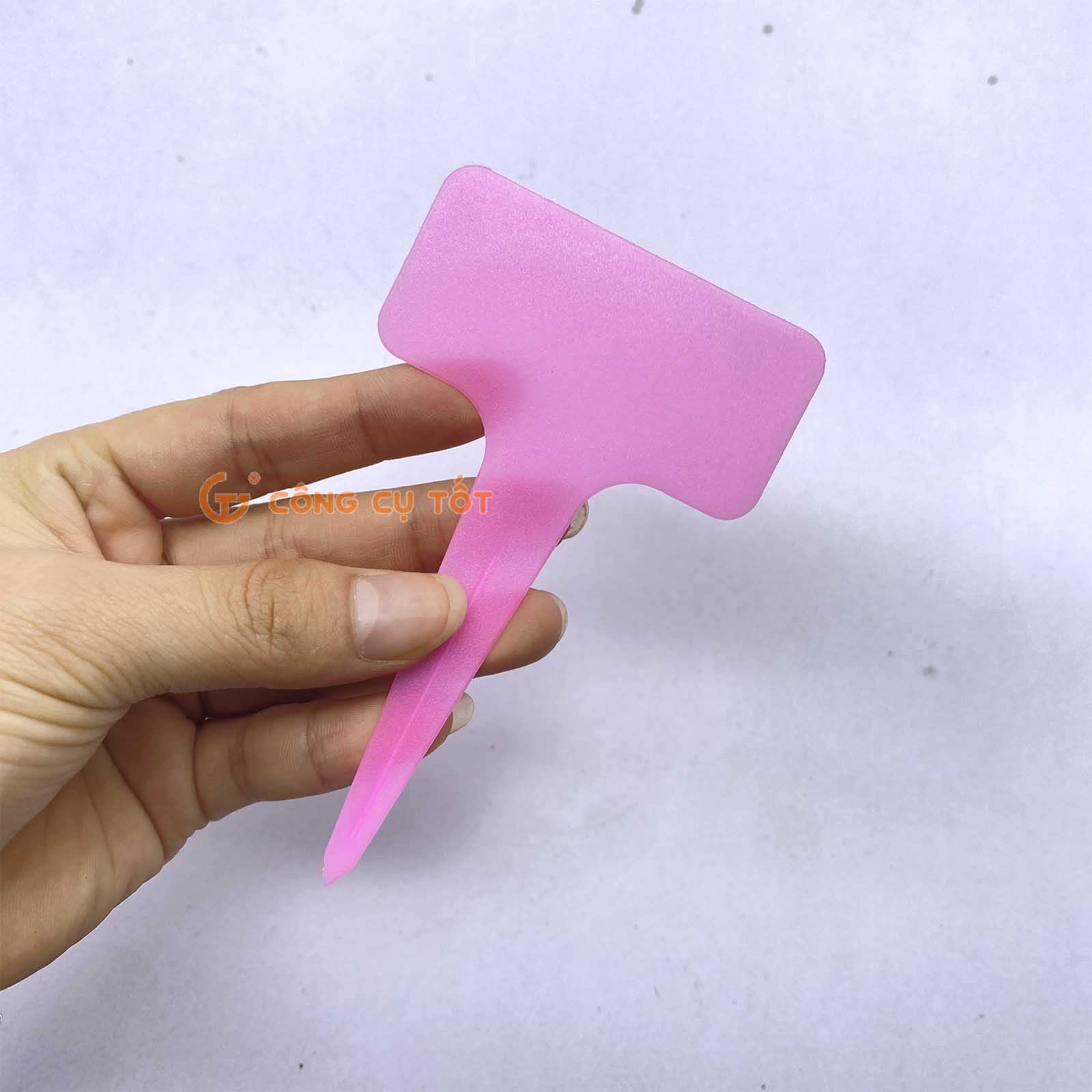 Thẻ ghi tên cây cắm đất hình chữ T 6x10cm bằng nhựa PP màu hồng
