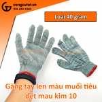 Găng tay len bảo hộ màu muối tiêu loại 40gram dệt kim 10.