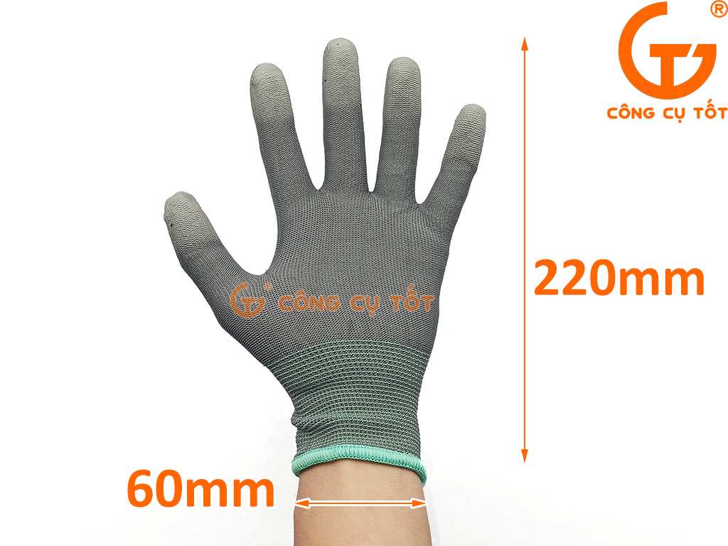 Găng tay PU phủ ngón màu XÁM chống tĩnh điện 10^6Ω 10^9Ω kích thước