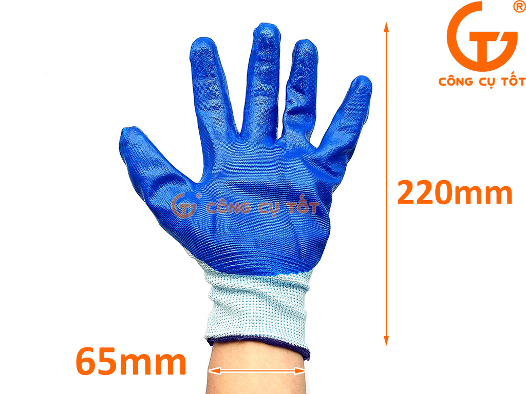 Găng tay bảo hộ cơ khí nitrile đạt chuẩn EN 388:2003 màu xanh biển kích thước