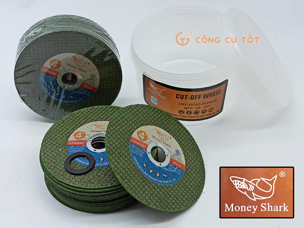50 Đá cắt Money Shark nhãn Xanh Φ107 x dày 1.2 x trục 16mm