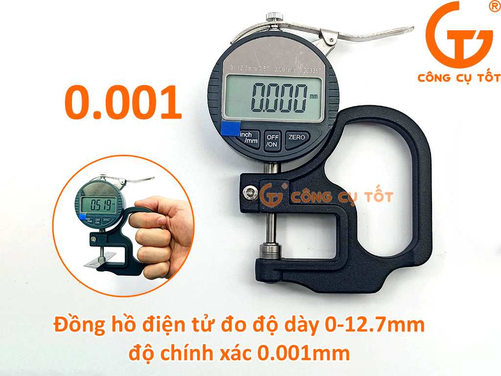 Đồng hồ đo độ dày 0-12.7mm điện tử độ chính xác 0.001mm