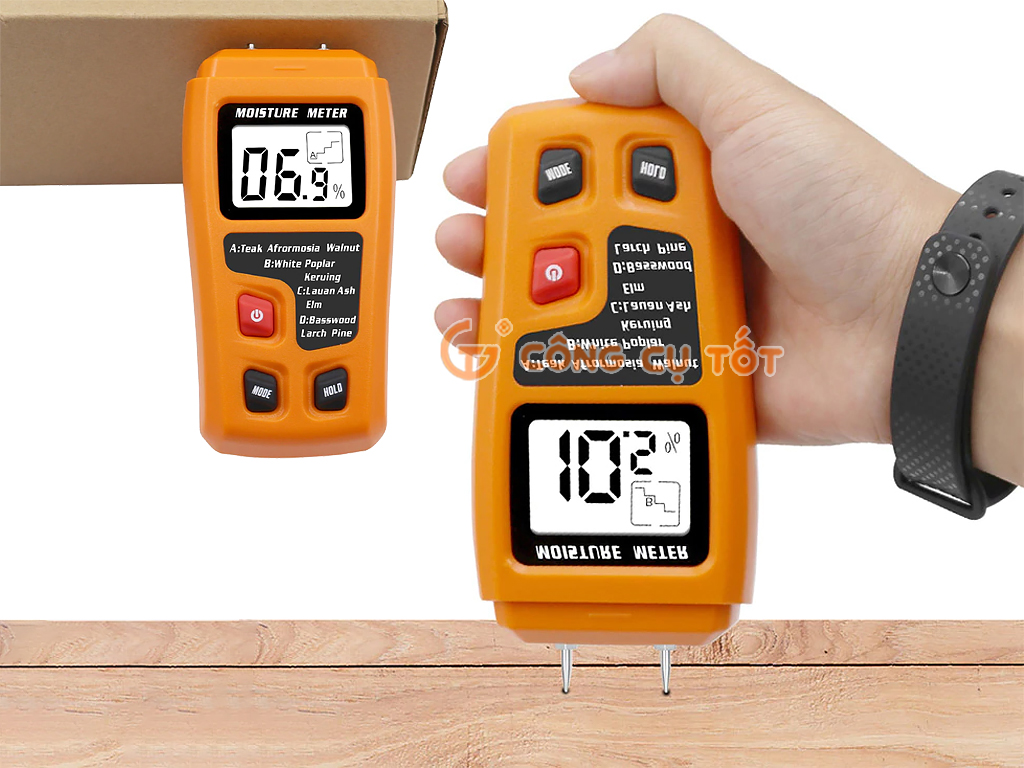 Nhiệt kế đo độ ẩm gỗ độ chính xác 0.5% kèm pin màu cam