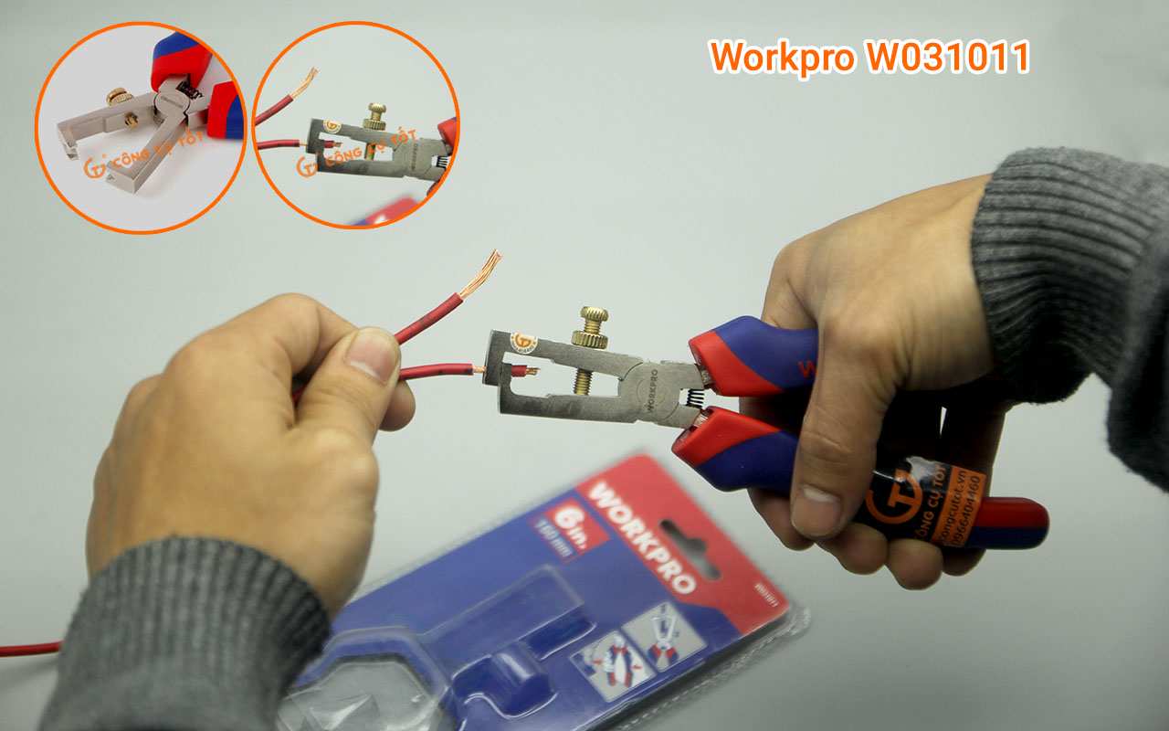 Sử dụng kìm tuốt dây Workpro W031011 để tuốt dây điện