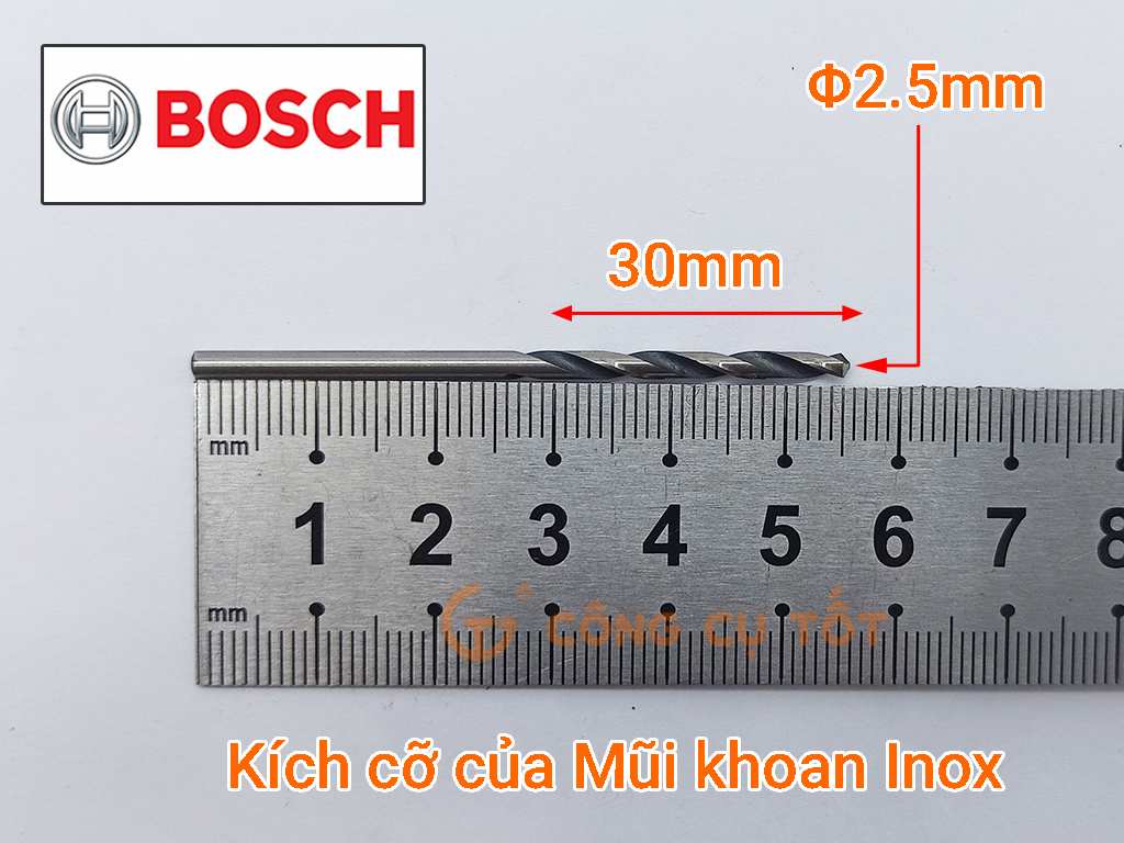 Mũi khoan inox Bosch thép gió HSS-G 57mm x Φ2.5mm