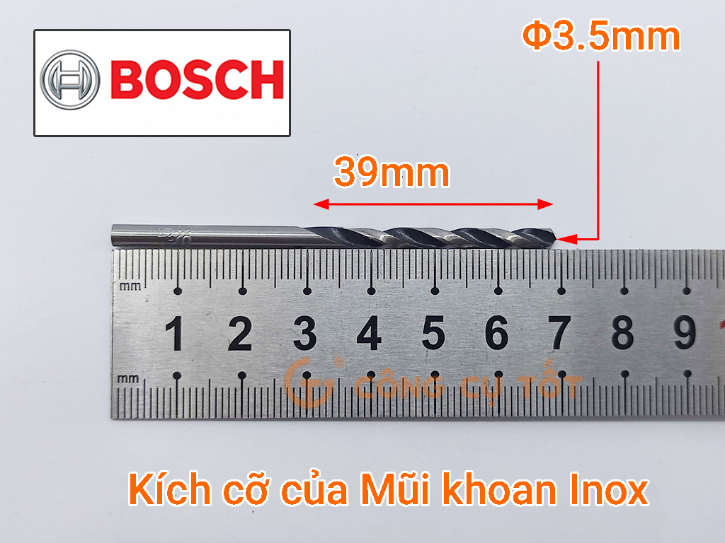 Mũi khoan inox Bosch thép gió HSS-G 70mm x Φ3.5mm