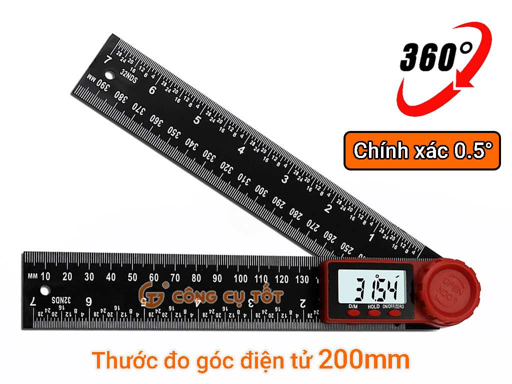 Thước đo góc điện tử 360° 200mm chính xác 0.5°