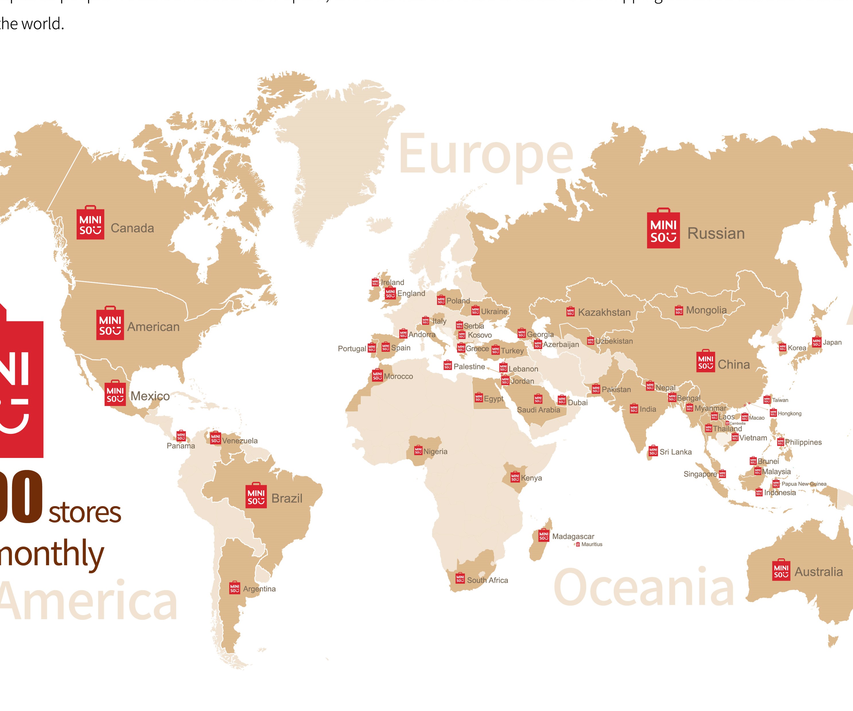 Mạng lưới phân bố cửa hàng của Minoso trên toàn thế giới