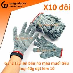 Lố 10 đôi găng tay bảo hộ sợi len muối tiêu loại 40 gram kim 10