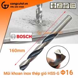 Mũi khoan inox Bosch thép gió HSS-G 160mm x Φ16.0mm