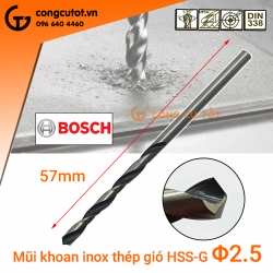 Mũi khoan inox Bosch thép gió HSS-G 57mm x Φ2.5mm