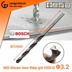 Mũi khoan inox Bosch thép gió HSS-G 61mm x Φ3.2mm