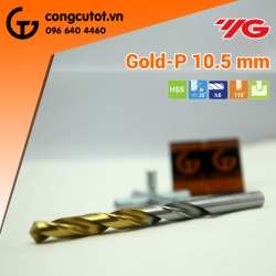 Mũi khoan sắt Hàn Quốc 10.5mm YG1 D1GP103150 được chế tạo từ thép gió HSS phủ vàng (Titanium Nitri ) để gia cường và tăng tuổi thọ mũi khoan