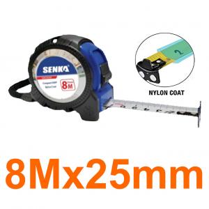 Thước cuộn 2 mặt 8Mx25mm bọc cao su bề mặt thước phủ nylon coat Senka