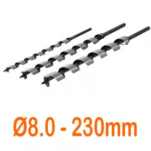 Mũi khoan gỗ xoắn ốc Ø8.0mm cạnh cắt đơn chuôi lục loại hơi dài 230mm Onishi