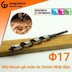 Mũi khoan gỗ xoắn ốc Auger Φ17 dài rãnh 135mm chuôi lục Onishi Nhật Bản