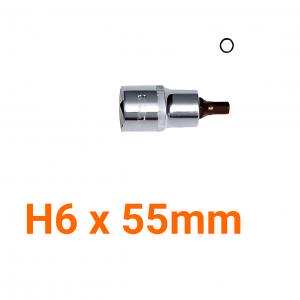 Đầu tuýp gắn mũi lục giác (thép hợp kim cao cấp S2) H6 x 55mm Asaki AK-7284