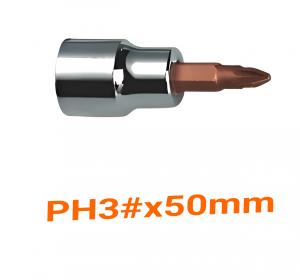 Đầu tuýp 3/8" gắn mũi lục giác (thép S2) PH3#x50mm Asaki AK-7344