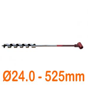 Mũi khoan gỗ xoắn ốc Ø24.0mm cạnh cắt đơn vặn tay loại ngắn 525mm Onishi