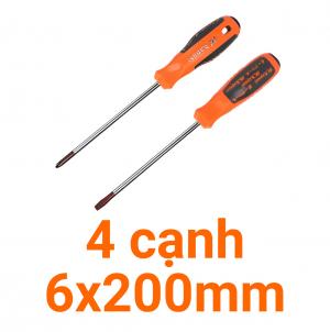 Tua vít 4 cạnh 1 đầu 6x200mm cán cam đen Kapusi