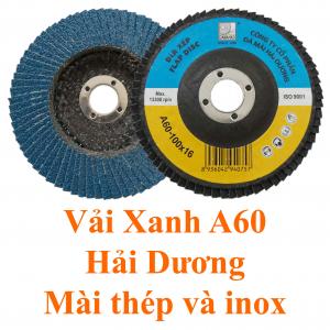 Đĩa ráp xếp vải xanh A60 phi 100 Hải Dương mác vàng xanh dương