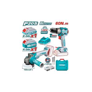 Bộ combo máy mài góc TAGLI21104 & máy khoan búa TIDLI20602 không chổi than dùng pin 20V Total