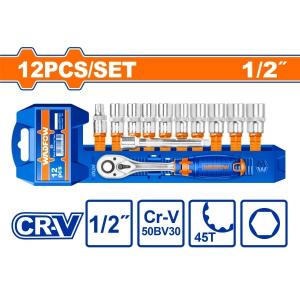 Bộ 12 chi tiết tay vặn đầu tuýp 1/2" Wadfow WST2212
