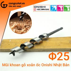 Mũi khoan gỗ xoắn ốc Auger Φ25 dài rãnh 160mm chuôi lục Onishi Nhật Bản