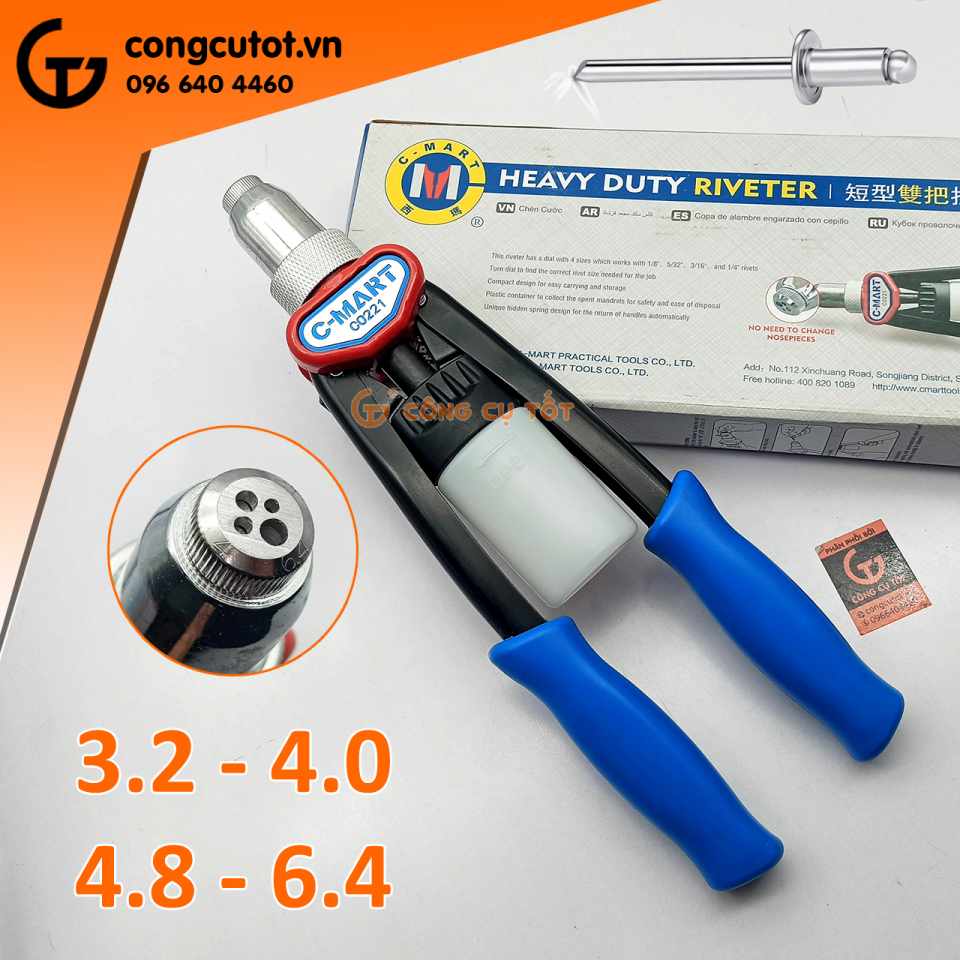 Vam rút rive đầu xoay 4 lỗ 3.2mm đến 6.4mm C-Mart C0221
