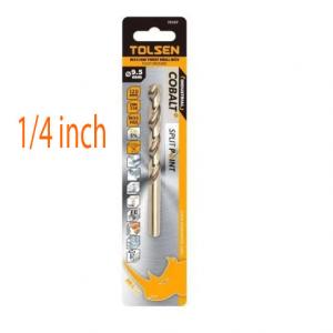 Mũi khoan inox hệ inch công nghiệp chuôi tròn thép gió HSS M35 1/4 inch TOLSEN 75212