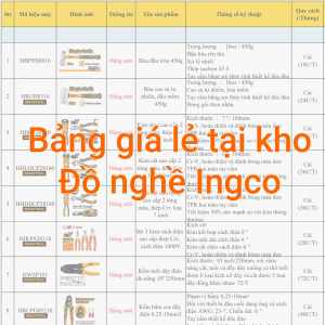 Bảng giá bán lẻ tại kho đồ nghề Ingco