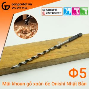 Mũi khoan gỗ xoắn ốc Auger Φ5 dài rãnh 85mm chuôi lục Onishi Nhật Bản