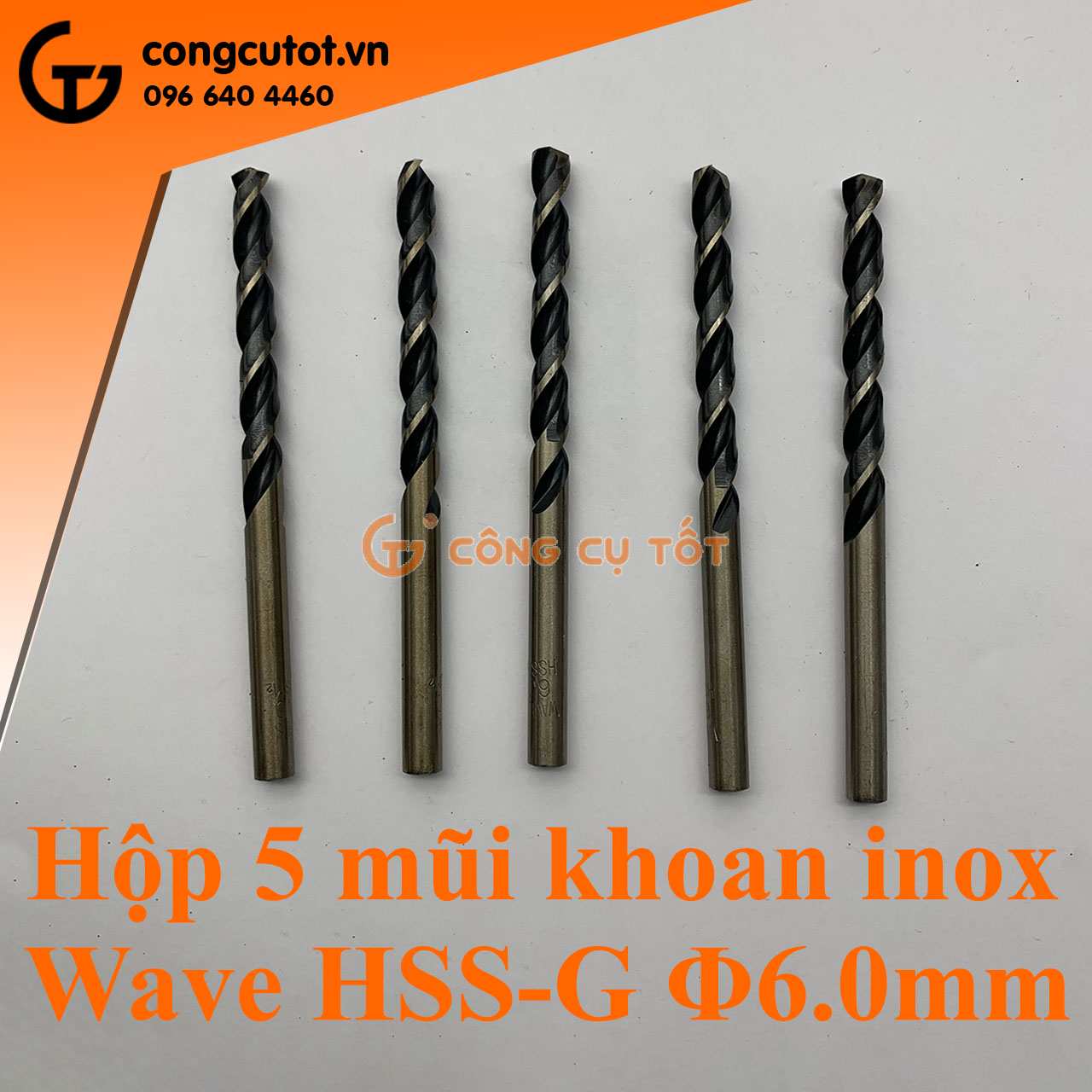 Hộp sản phẩm 5 mũi khoan inox Wave HSS-G Φ6.0mm