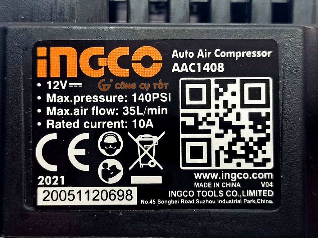 Bộ máy bơm xe ô tô chạy ắc quy 12V 35 lít/phút áp lực 9.8kg/cm² 4 vòi phun Ingco AAC1408