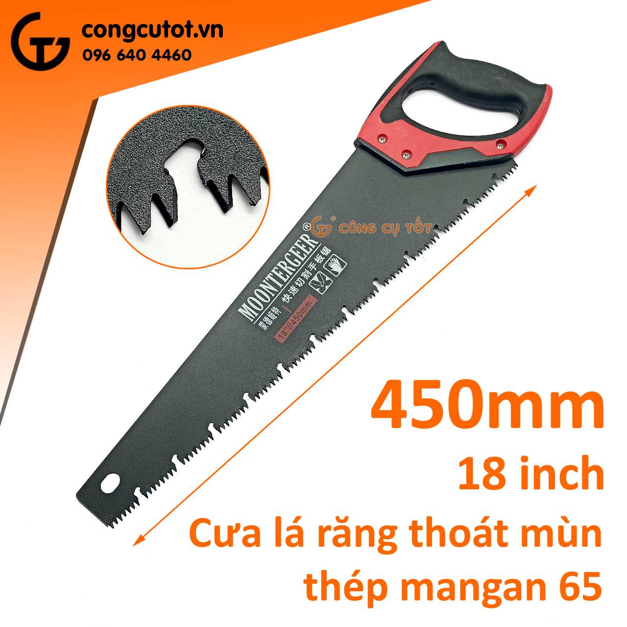 Cưa lá răng thoát mùn bằng thép mangan MN65 dài 18inch 450mm