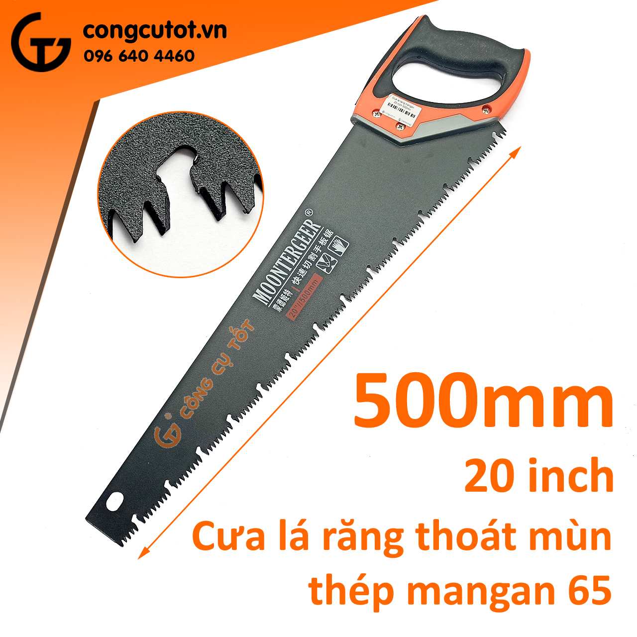 Cưa lá răng thoát mùn bằng thép mangan MN65 dài 20 inch 500mm