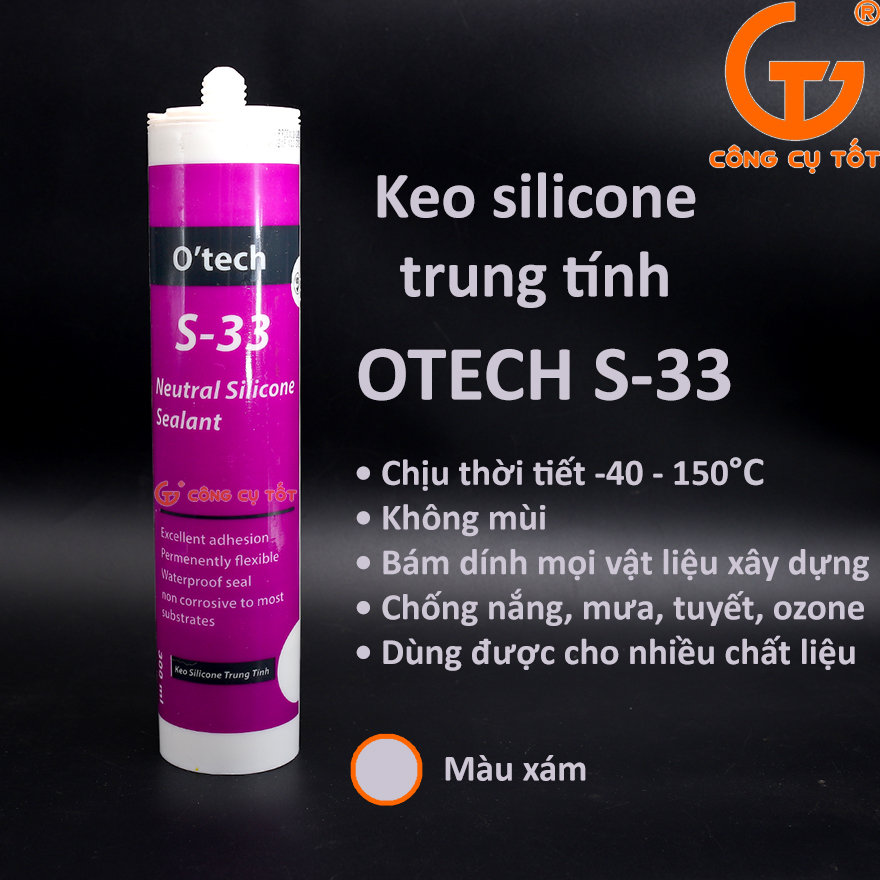 Keo silicone trung tính 300ml OTECH S-33 màu xám