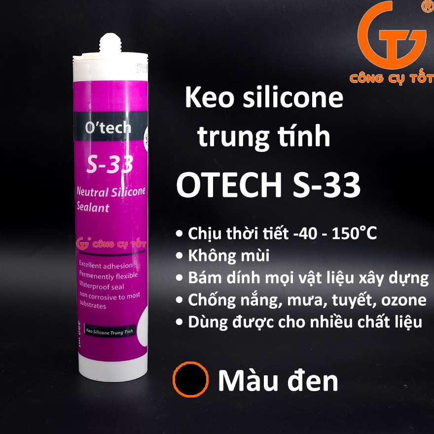 Keo silicone trung tính 300ml OTECH S-33 màu đen
