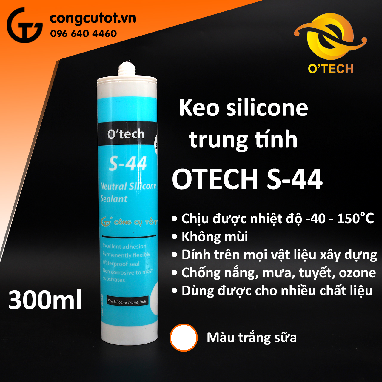 Keo silicone trung tính 300ml OTECH S-44 trắng sữa