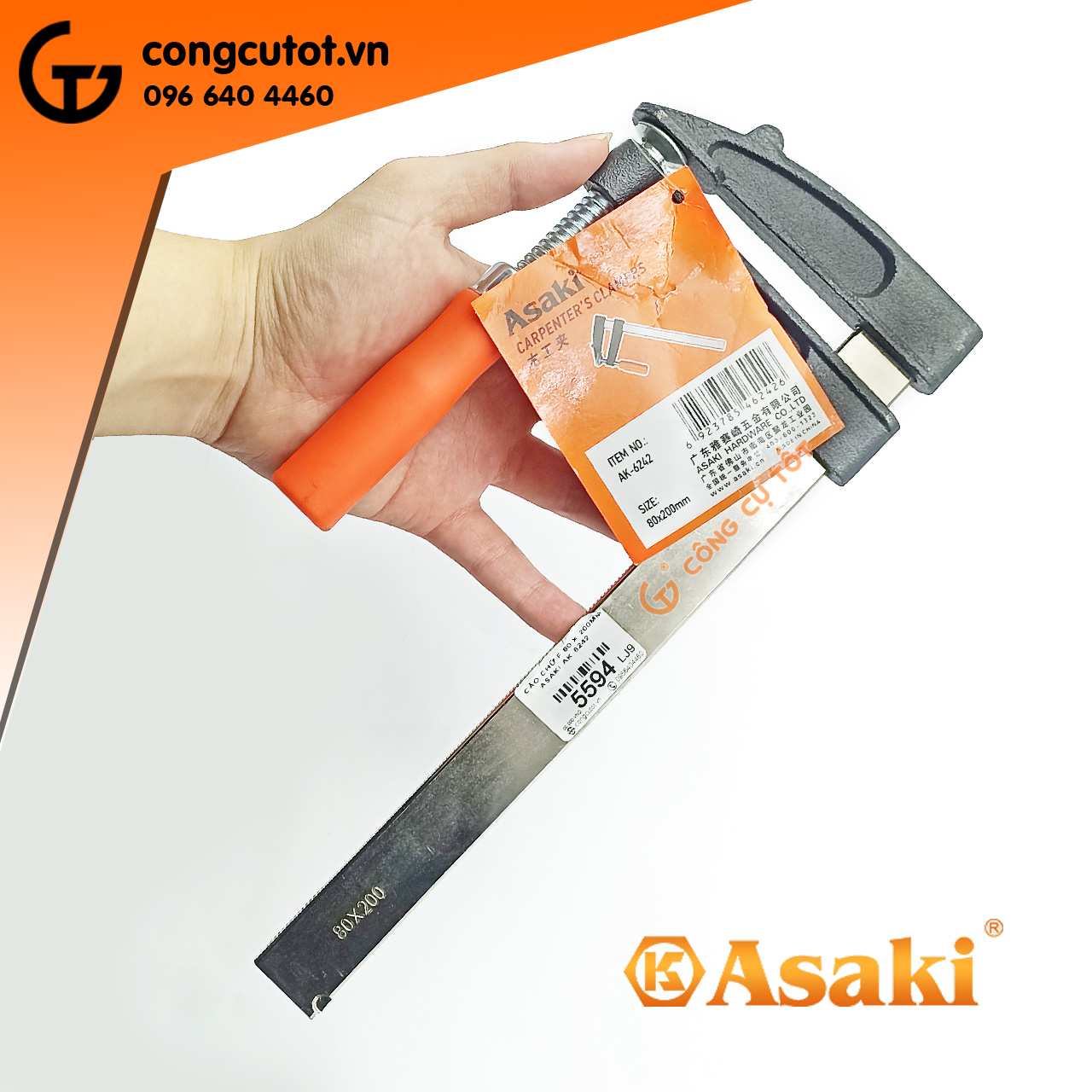 Cảo kẹp gỗ chữ F tay nhựa 80 x 200mm Asaki AK-6242 chất lượng cao, giá tốt
