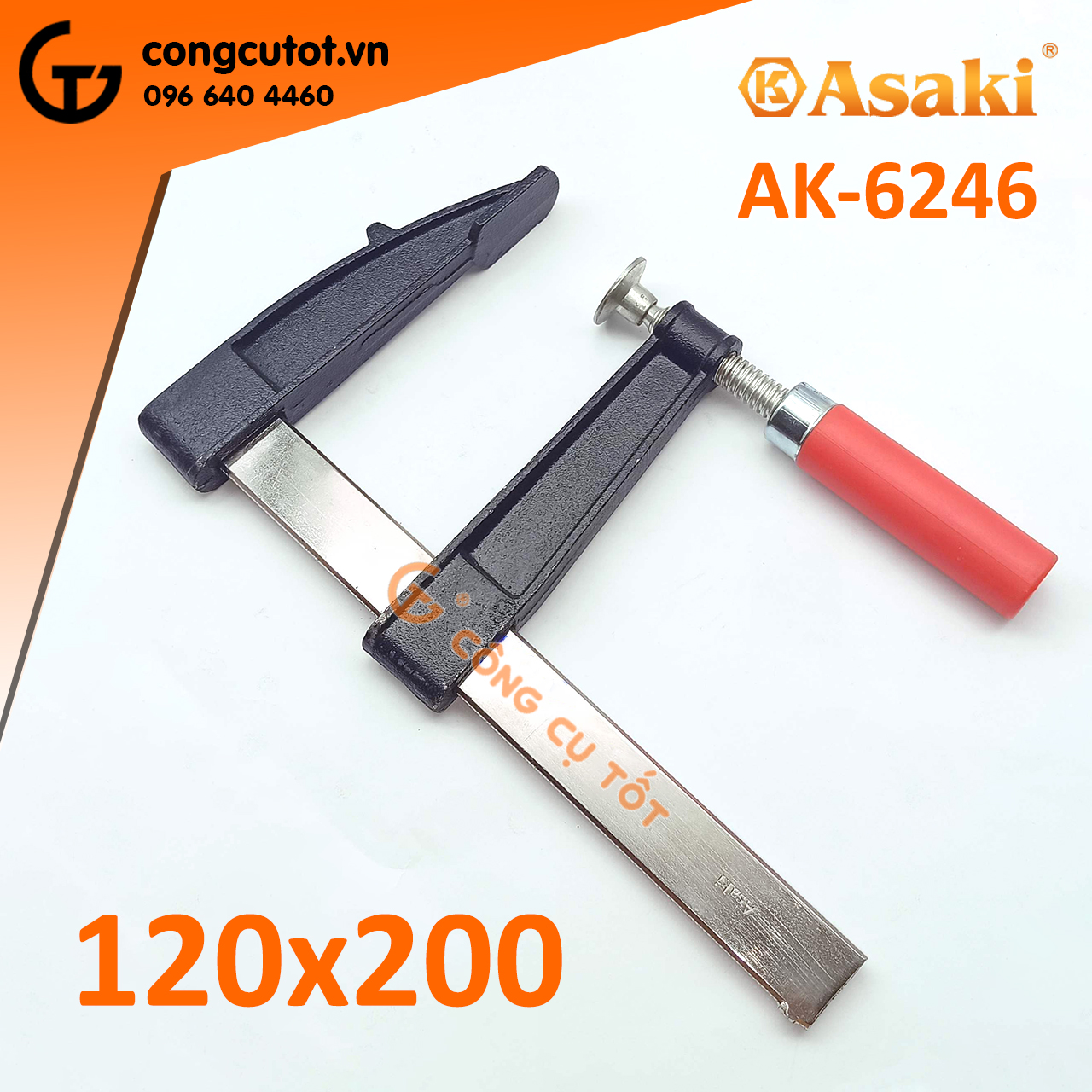 Cảo kẹp gỗ chữ F tay nhựa 120 x 200mm Asaki AK-6246