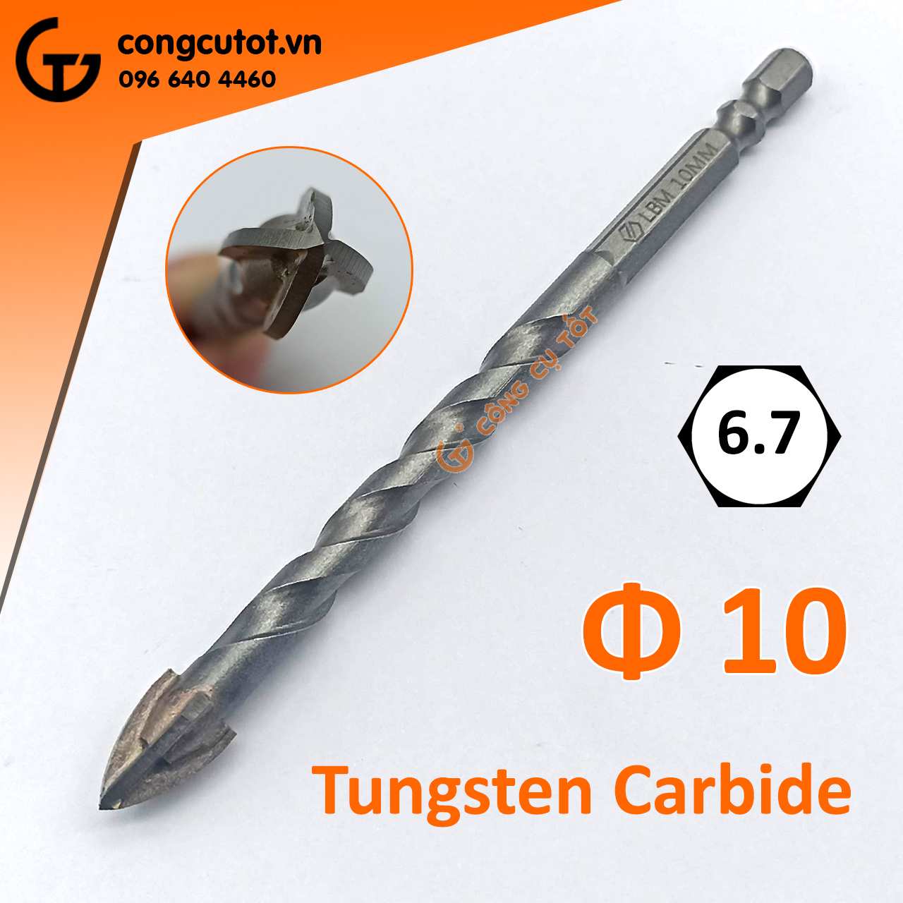 Mũi khoan đa năng 4 cạnh chuôi lục hợp kim Tungsten Carbide LBM Ø10mm