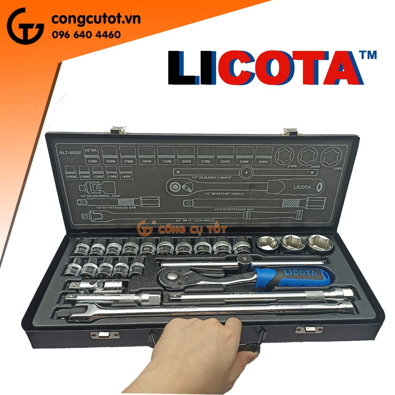 Bộ tuýp lục giác 24 món socket ½ hộp sắt 10-32mm Licota ALT-5002F