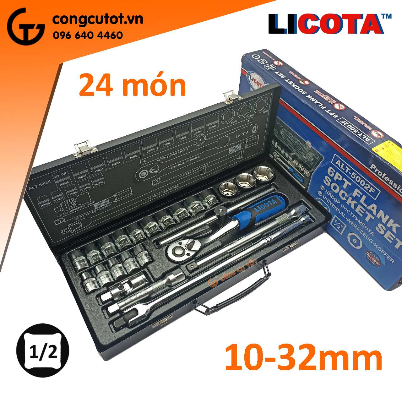 Bộ tuýp lục giác 24 món socket ½ hộp sắt 10-32mm Licota ALT-5002F