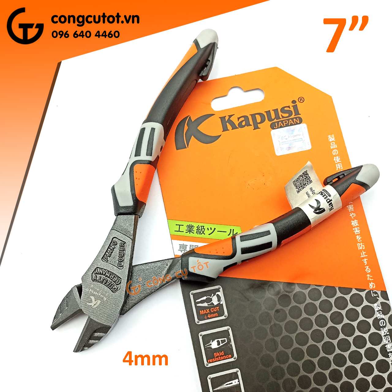 Kìm cắt dây thép ⌀4mm bằng hợp kim CrV 7inch Kapusi K-8001 chính hãng